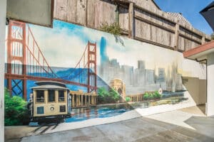 Back patio with a mural at San Francisco Post Acute Care Center