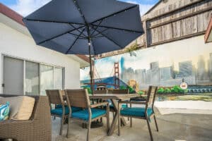 Back patio and soft seating at San Francisco Post Acute Care Center