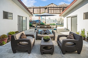 Back patio and soft seating at San Francisco Post Acute Care Center